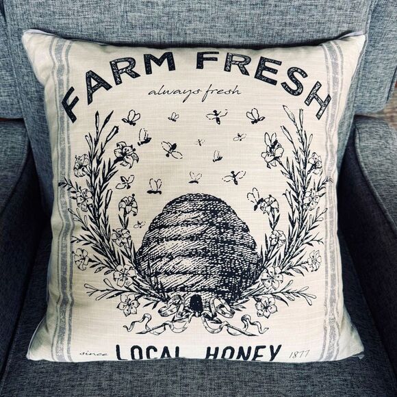 Farm Fresh Local Honey Farmhouse Graphic Large Feather Throw Pillow - Picture 1 of 3